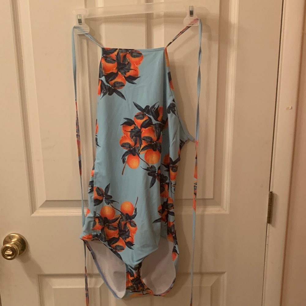 Floral Blue and Orange One-Piece Swimsuit